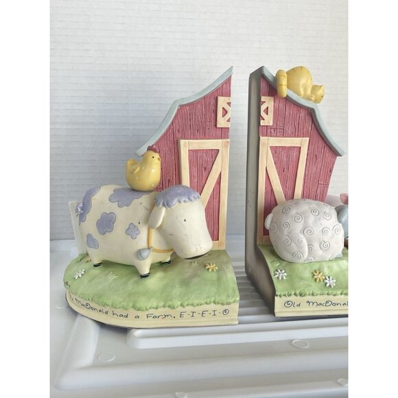 2001 David Walker Old MacDonald Nursery Rhyme Bookends Cow Pig Sheep Baby Room - Picture 4 of 10